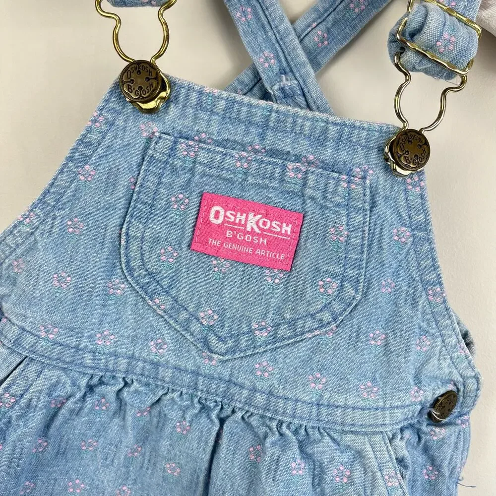 Vintage OshKosh B'gosh Blue Floral Jumper Dress 18 Months USA - Picture 2 of 7